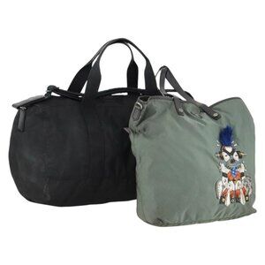 PRADA Shoulder Bag Nylon Leather 2 Set Khaki Black Auth gh1001